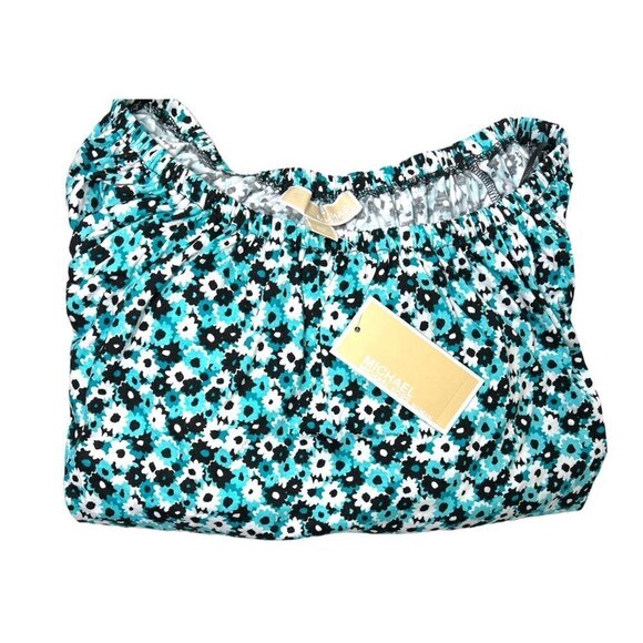 Michael Kors Womens Blue White Floral Off the Shoulder Top Plus Sz 0X New - Picture 4 of 12